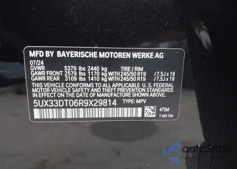 2024 BMW X4 xDrive30I из США, поврежденный, VIN 5UX33DT06R9X29814